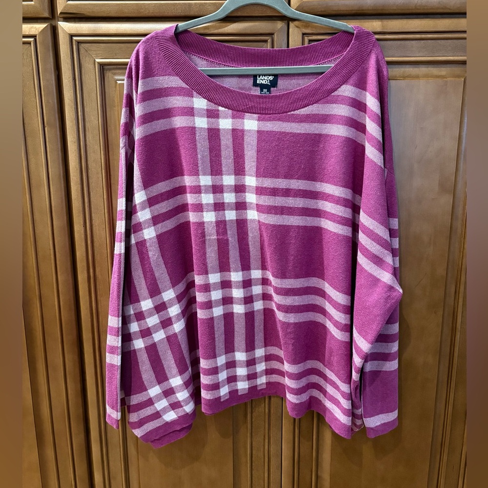 LANDS END SWEATER 3X PURPLE/WHITE